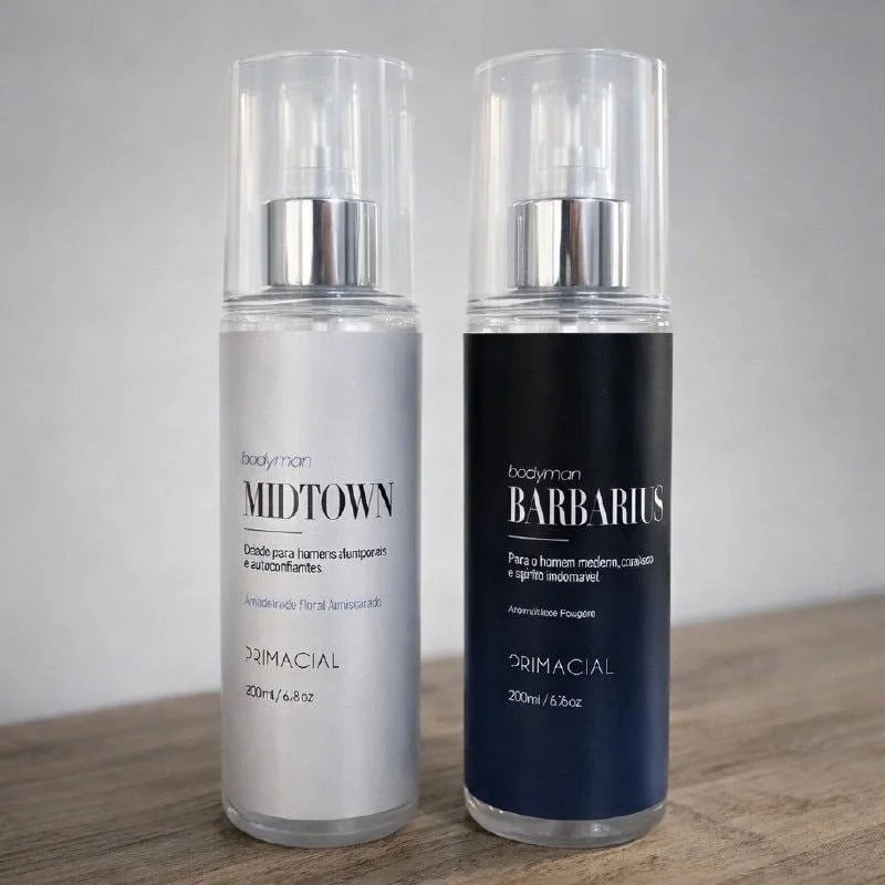 Kit Body Splash Masculino Barbarius E Midtown 200ml - Primacial Perfume Fresco Amadeirado