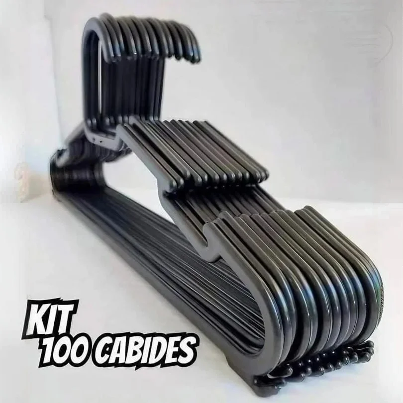 Kit 100 Cabide Adulto Preto Organizador Roupa Reforçado Preto