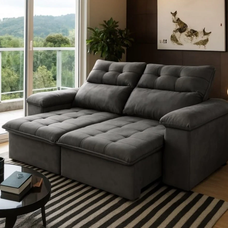 Sofá Retrátil/reclinável King House Verona 1,50m Velut Cinza C/ Molas