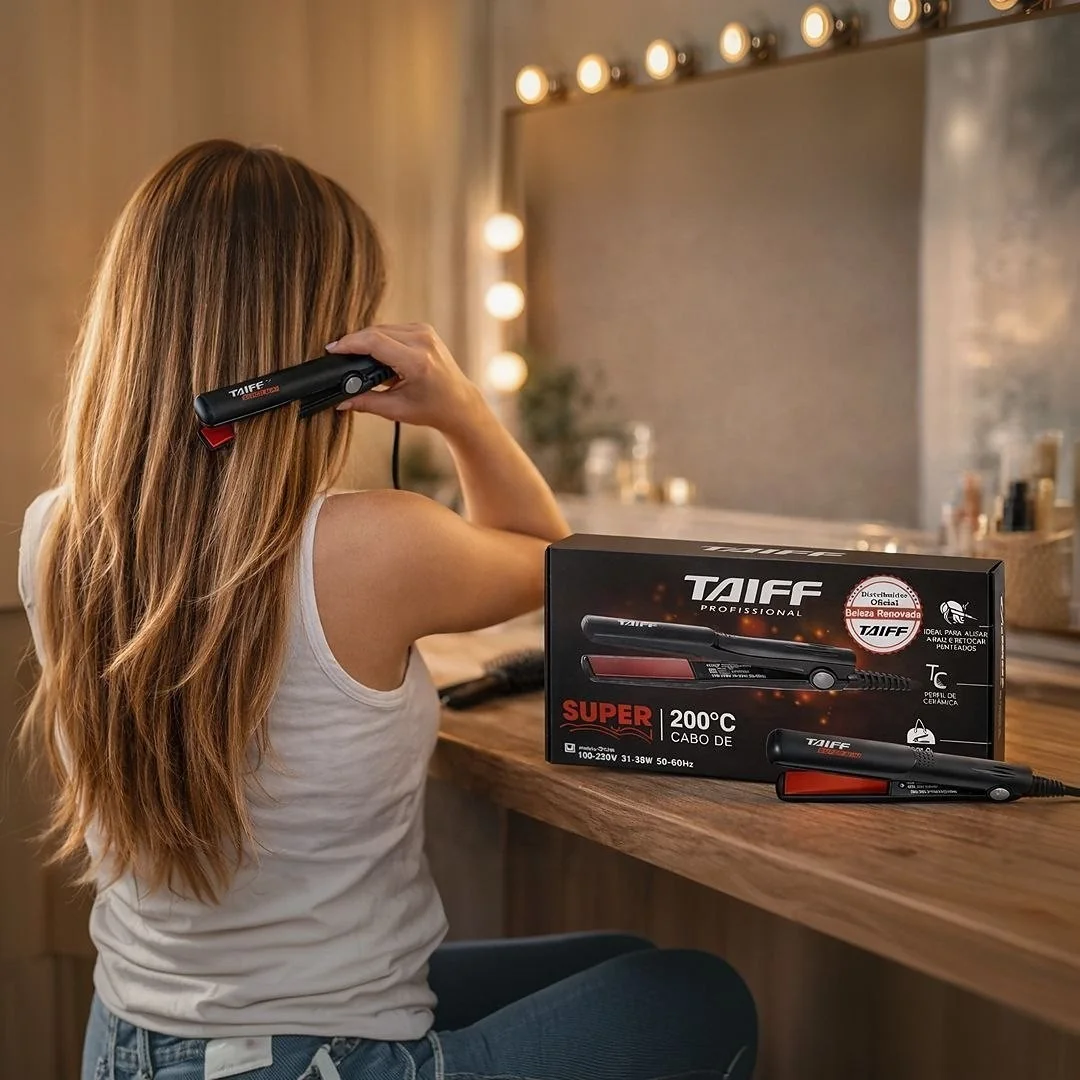 Prancha Chapinha De Cabelos Cerâmica Taiff Super Mini 200°c Preta Preto 127/220v