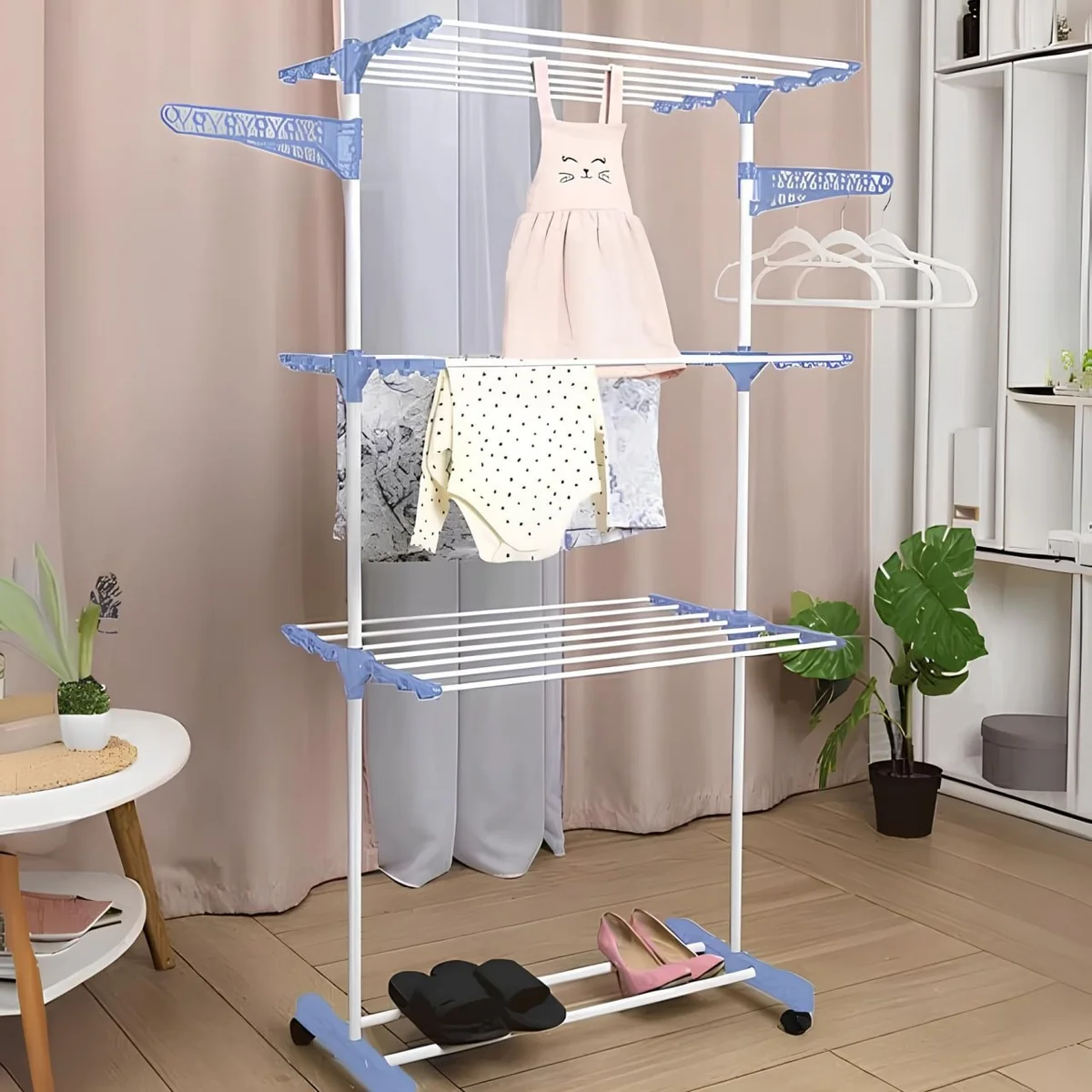 Varal De Chão Grande De Roupas 3 Andares Dobrável Cor Azul Kontuz 170 Cm
