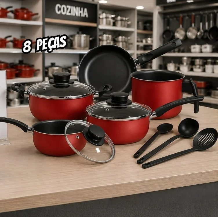 Conjunto Panelas Dona Chefa Teflon Elegan 8 Peças Vermelho