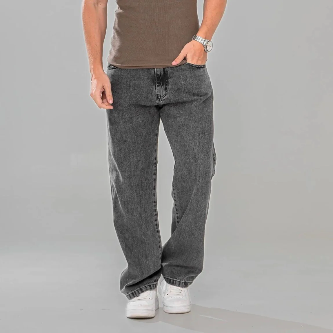 Calça Balão Jeans Masculina Marmorizada Streetwear Larga Bag