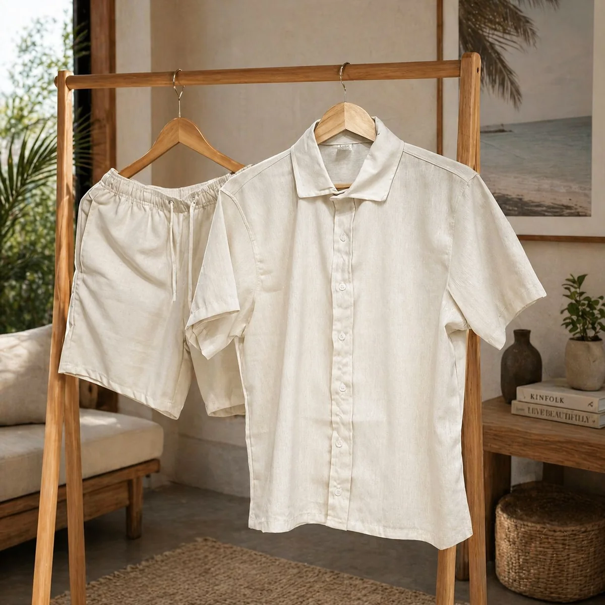 Conjunto Masculino Linho Camisa Shorts Mauricinho Com Bolso (4 cores)