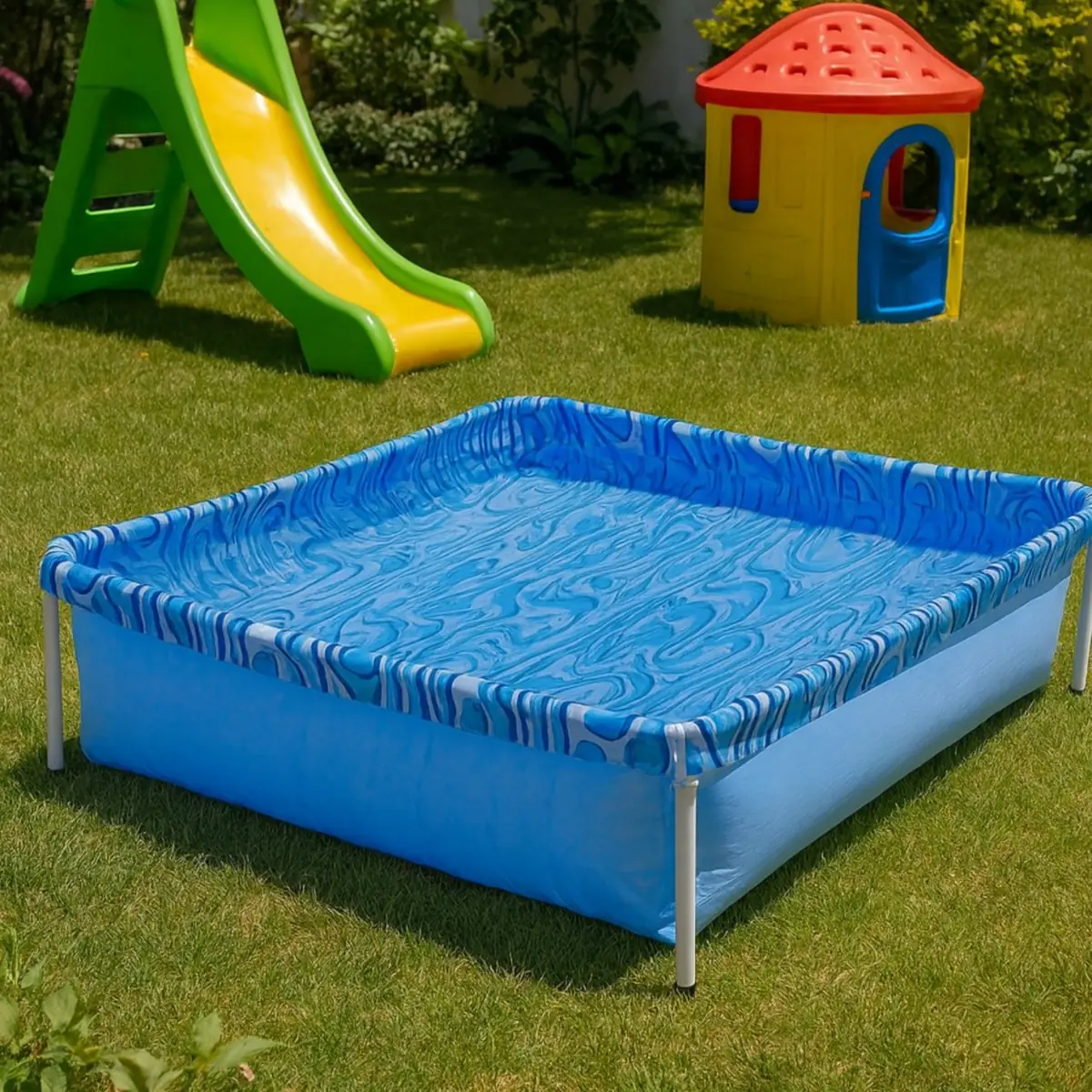 Piscina Infantil Quadrada Estrutural Pvc 400 Litros - Mor Azul Ondas