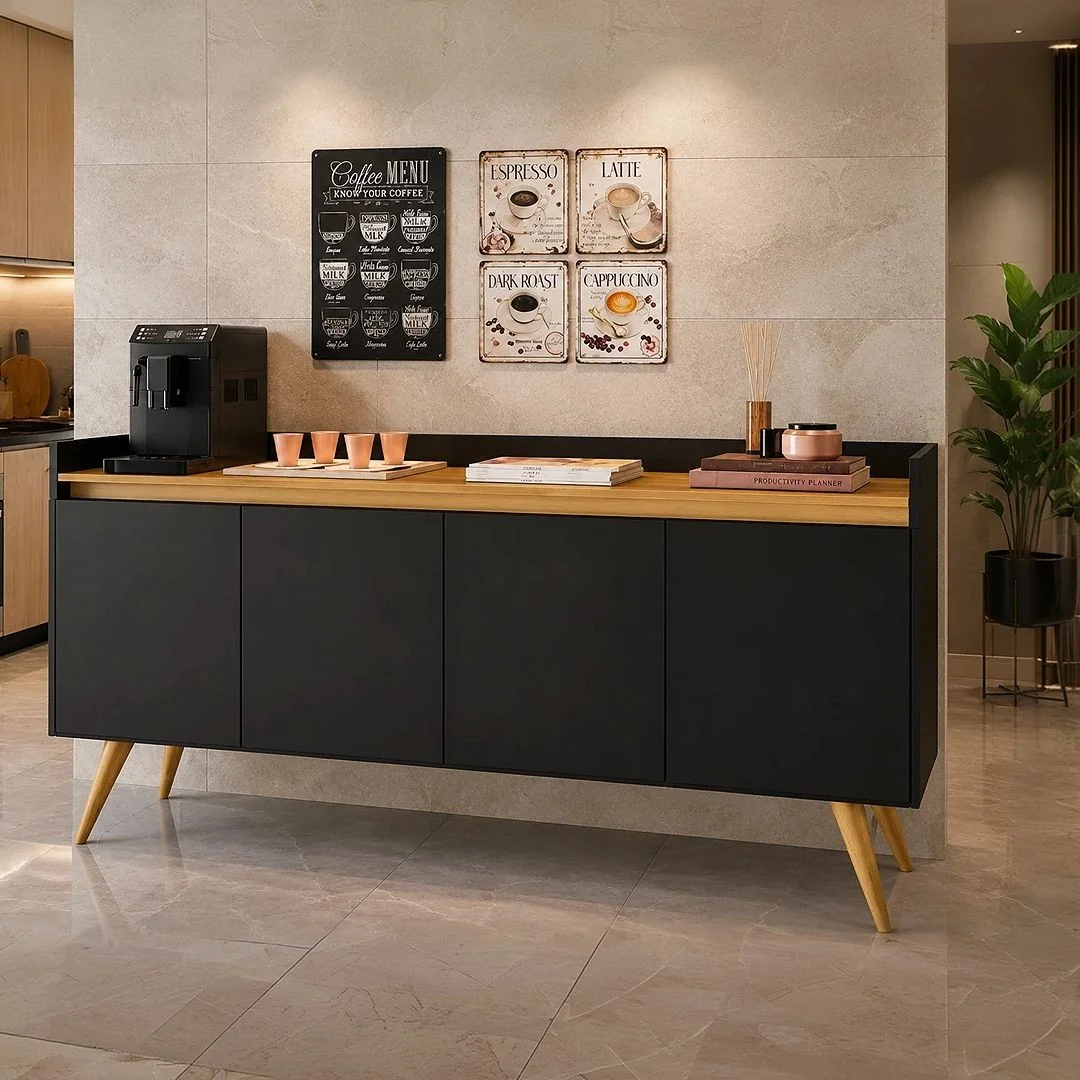 Móveis Primus Buffet Gold 4 Portas Preto/mel