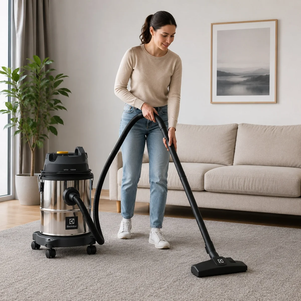Aspirador De Pó E Água Função Sopro Compacto Líquidos Químicos Inox 1500w 12l Total 8,5l Útil Protetor Térmico Gt12i Prateado 127v