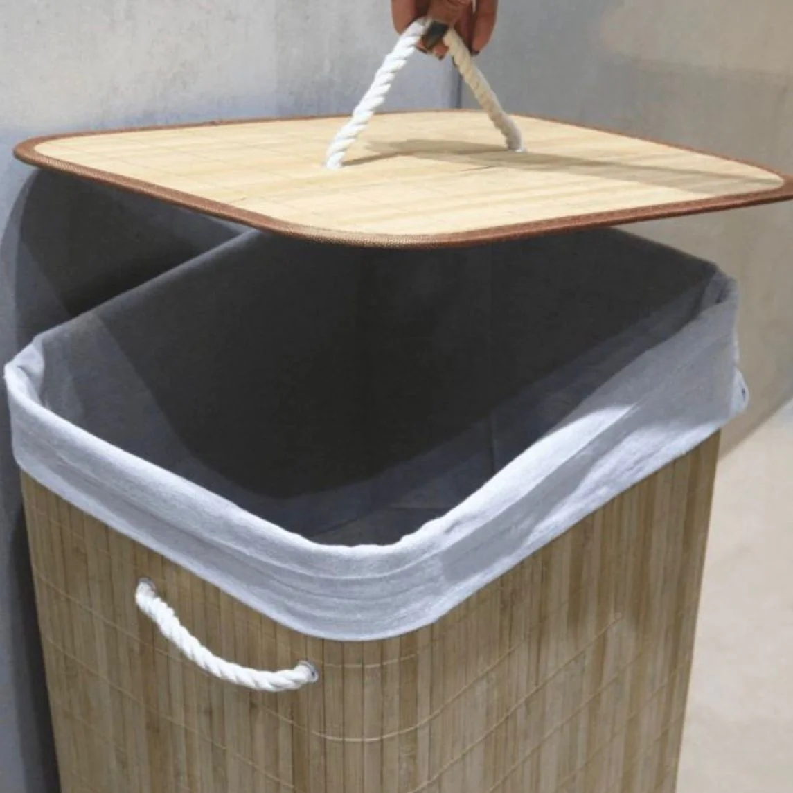 Cesto De Roupa Suja 72l De Bambu