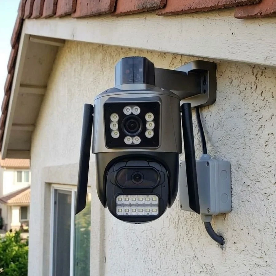 Câmera Segurança Wifi Ip Lente Dupla 2x 3mp Externa 360° A Prova Dágua Cor Cinza