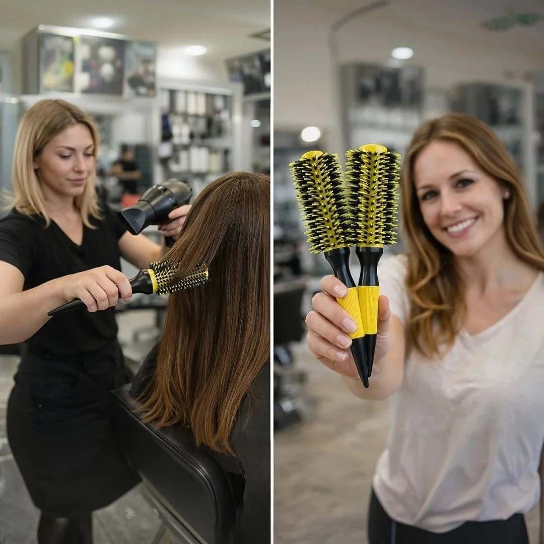 3 Escovas Kit Cabelo Com Cerdas De Javali Profissionais Amarelo