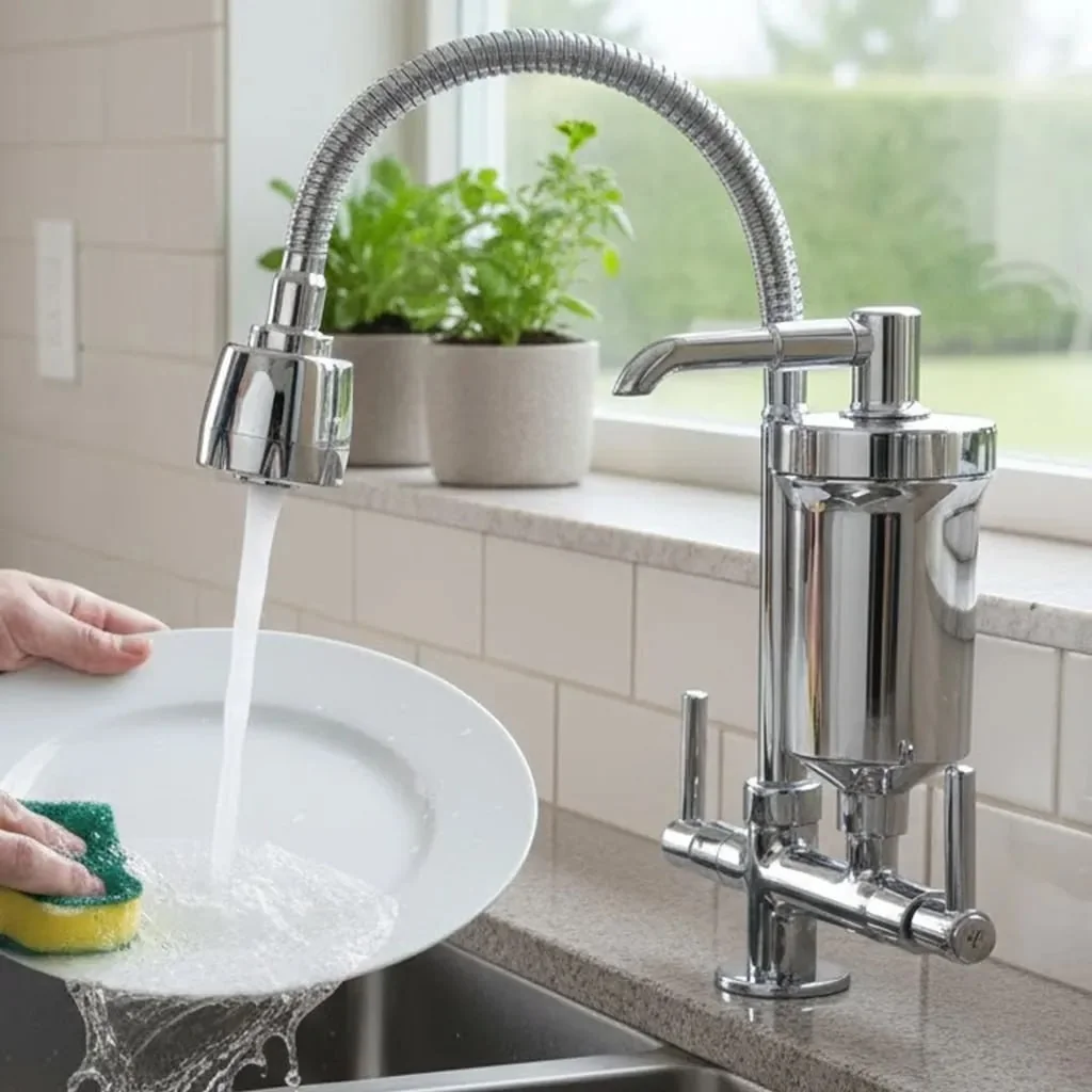 Torneira Com Filtro Com Purificador De Agua Gourmet Tubo Flexível E Bica Movel De 1/4 Volta Cromada A Mais Vendida Cromado Brilhante
