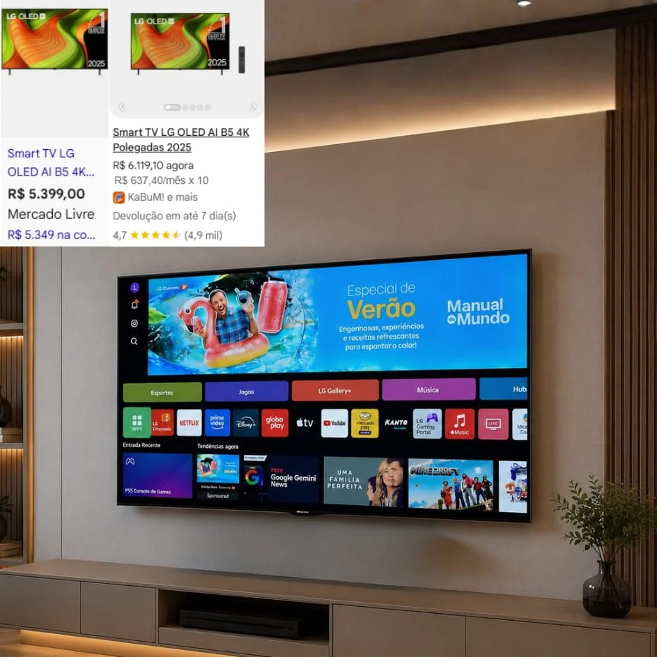 Smart TV 4K 55" LG OLED Processador α8 AI Ger2 Painel 120Hz Slim Design G-Sync FreeSync Dolby Vision Dolby Atmos WebOS 25 - OLED55B5PSA