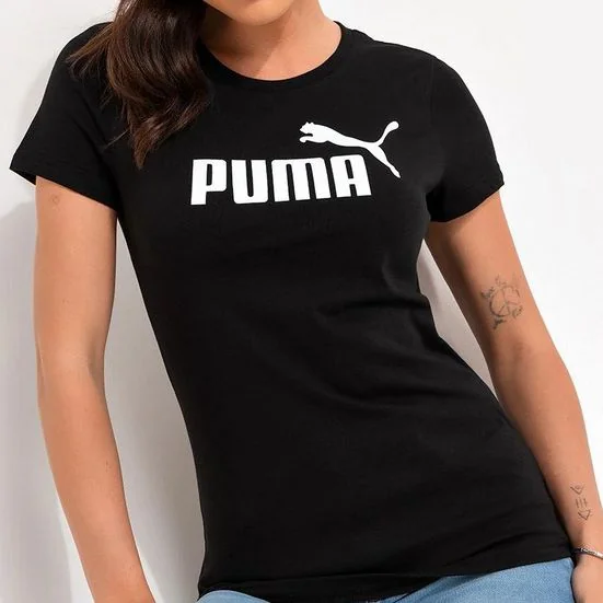 Camiseta Feminina Ess No. 1 Logo Puma Preta Geométrico