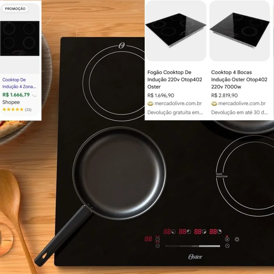 Cooktop por Indução Oster, Touch Screen, 4 Bocas, 220V, OTOP402