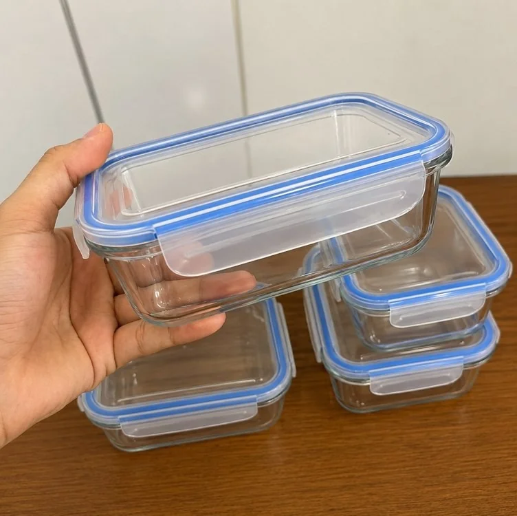 Kit 4 Potes de Vidro Hermético 640ml Borossilicato com 4 Travas – Marmita Fit, Pote para Alimentos Freezer Micro-ondas Lava-Louças Super Resistente Linha Rhead Premium - Aproximadamente 18x13x6 cm (4)