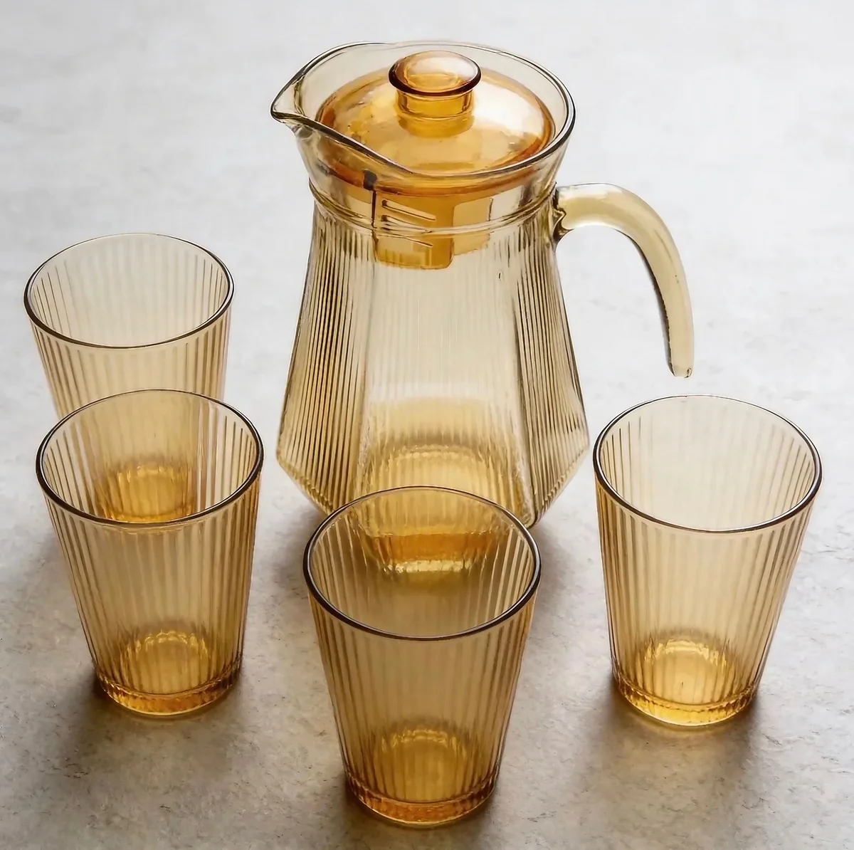 Jarra Com 6 Copos Vidro 7 Peças Dourado