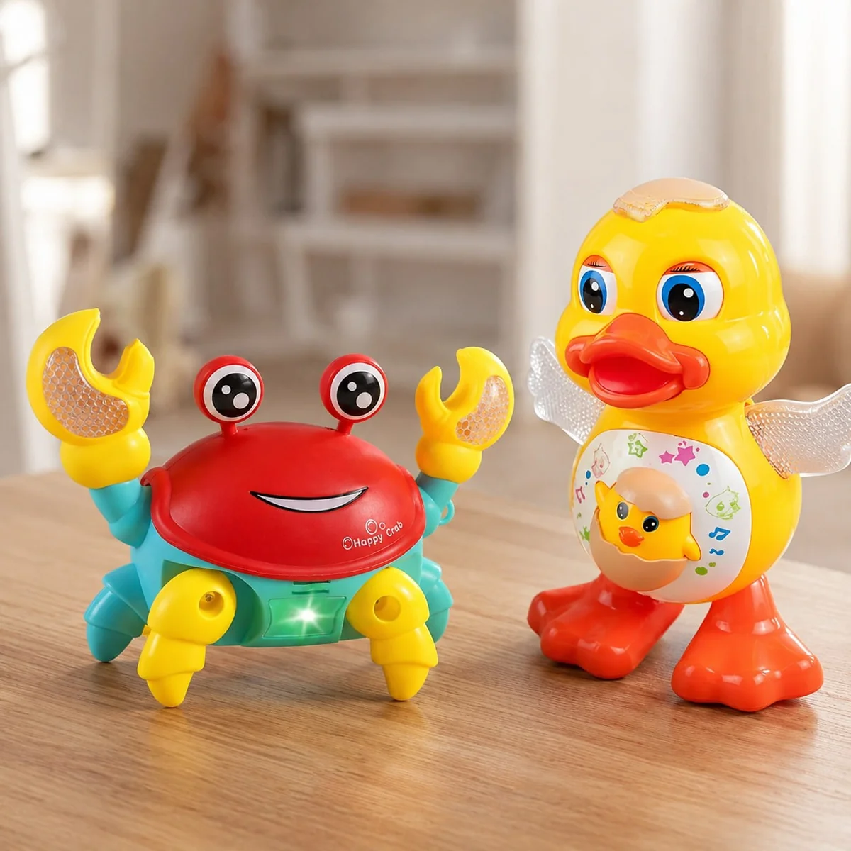 Pato Dançante Musical + Caranguejo Fujão Interativo Luz Som Movimento Brinquedo Bebê Infantil Presente