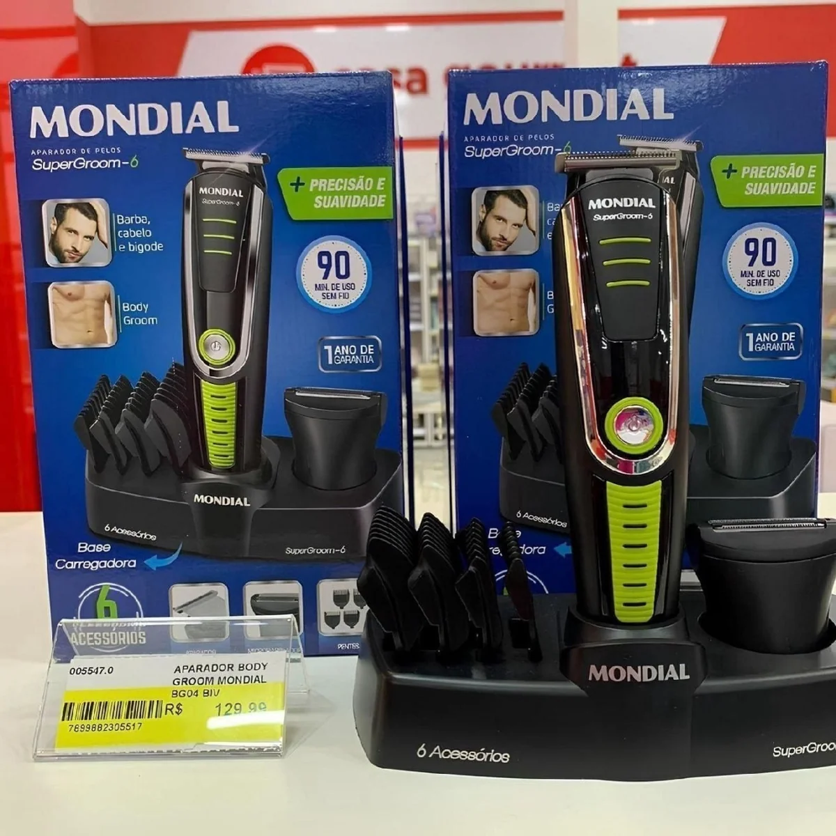 Aparador De Pelos Super Groom 06, Mondial 6w Bg-04 Preto/verde 127/220v