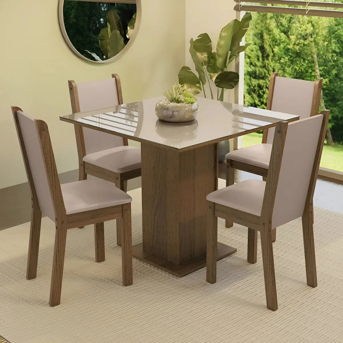 Sala De Jantar Mesa Tampo De Vidro 4 Cadeiras Tifani Madesa Cor Rustic/preto Xmmdja040165