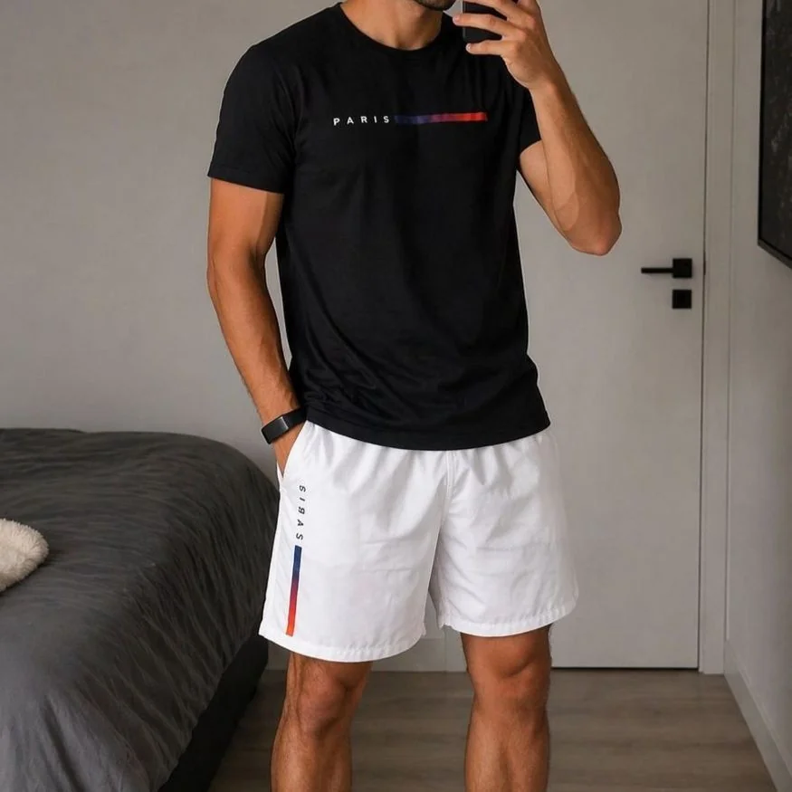 Conjunto Masculino Streetwear Paris Urbano Camiseta E Short