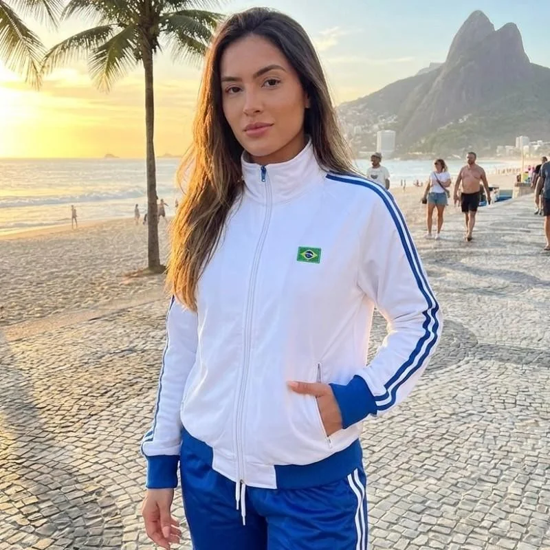 Jaqueta Feminina Casaco Manga Longa Tendência Brasil Copa Branco M