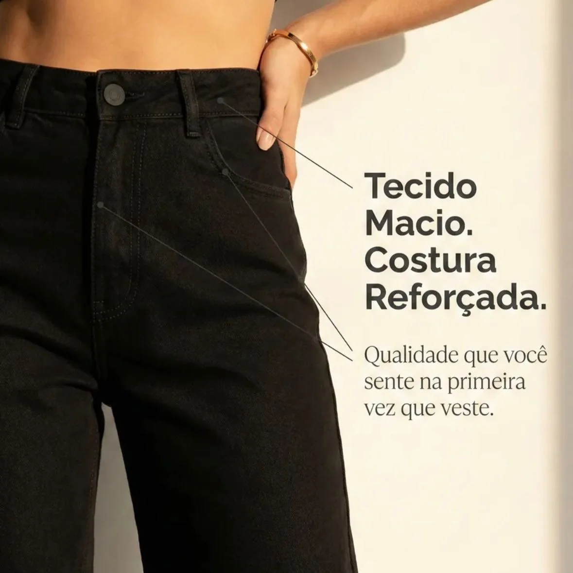 Calça Jeans Feminina Wide Leg Cintura Alta Pantalona