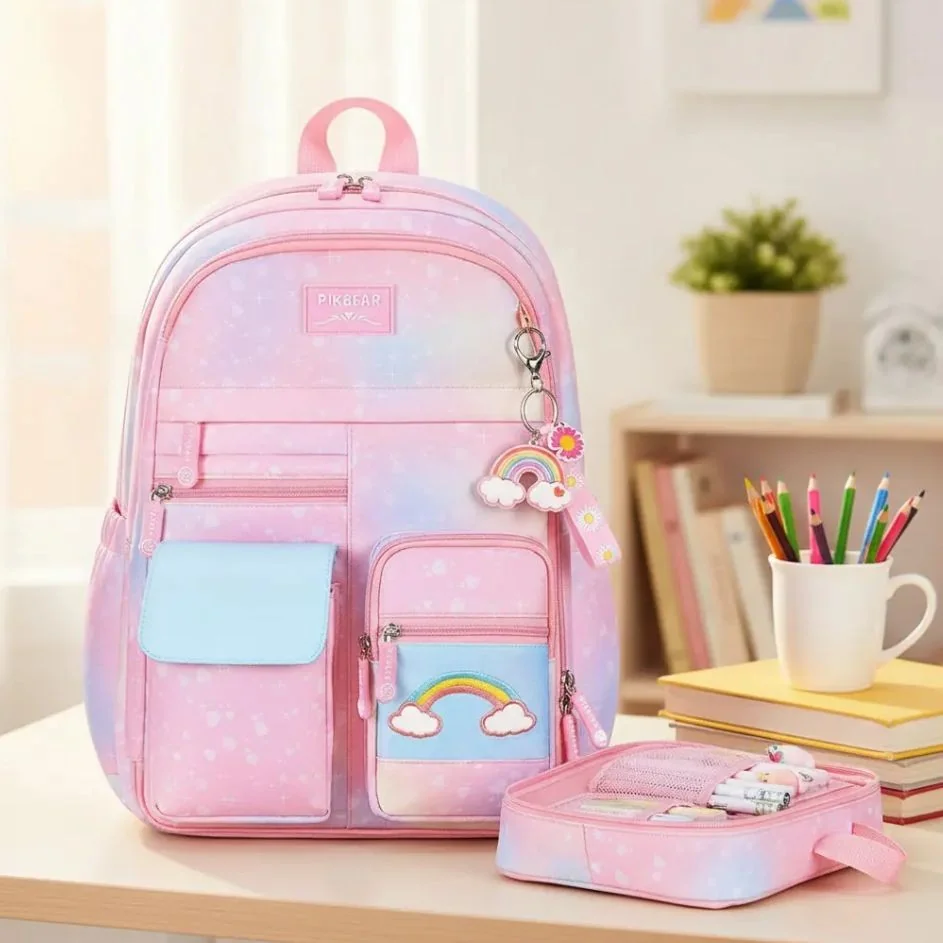 Mochila Escolar Feminina Infantil Reforçada Arco-íris+ Mimo