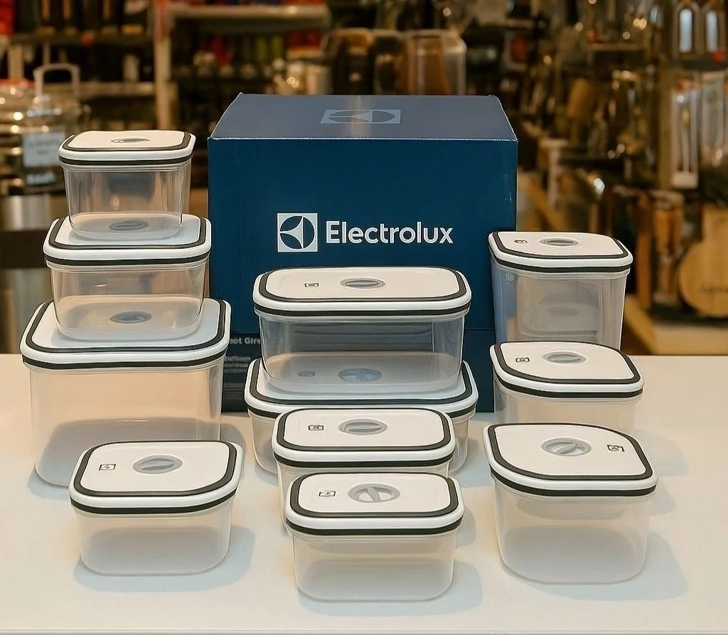 Electrolux Kit 12 Potes Herméticos De Plástico Retangulares, Multiuso, Vedação Silicone, Bpa Free, Porta Mantimentos, Empilháveis Cinza