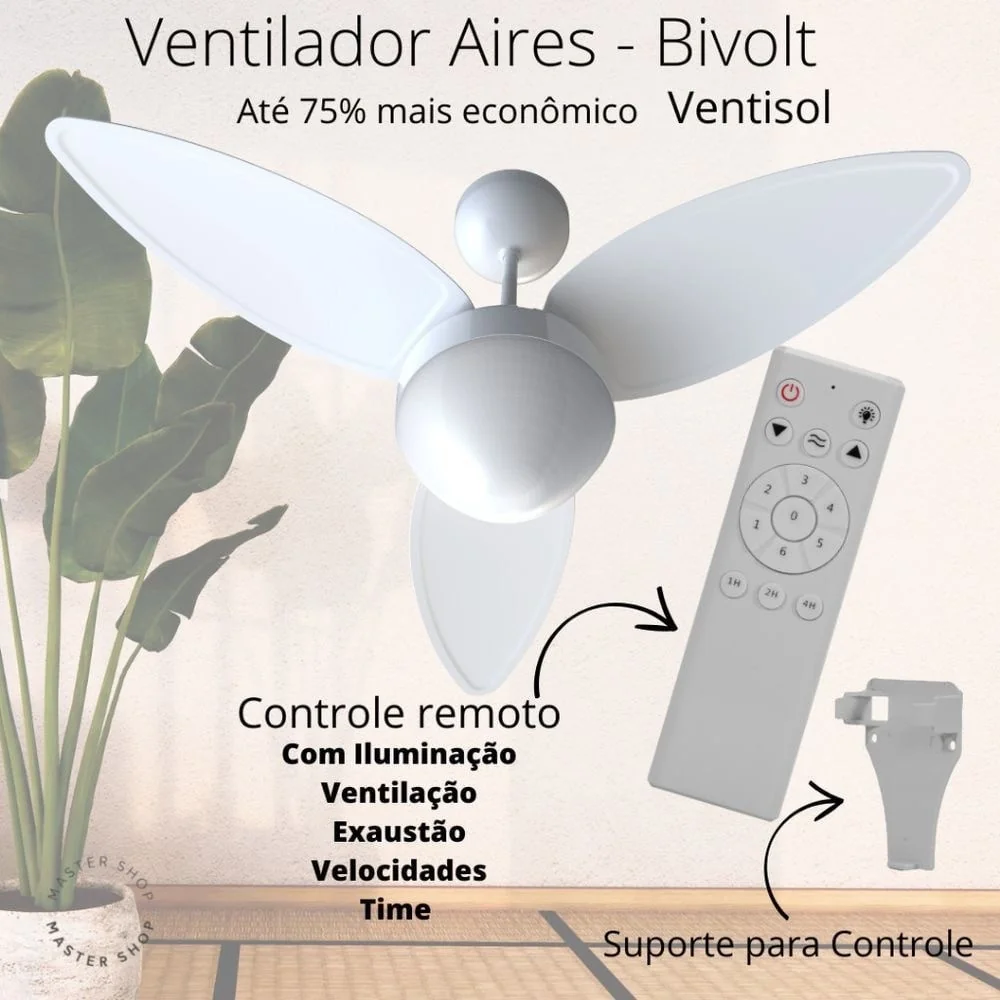 Ventisol Ventilador de teto aires INVERTER com controle remoto bivolt