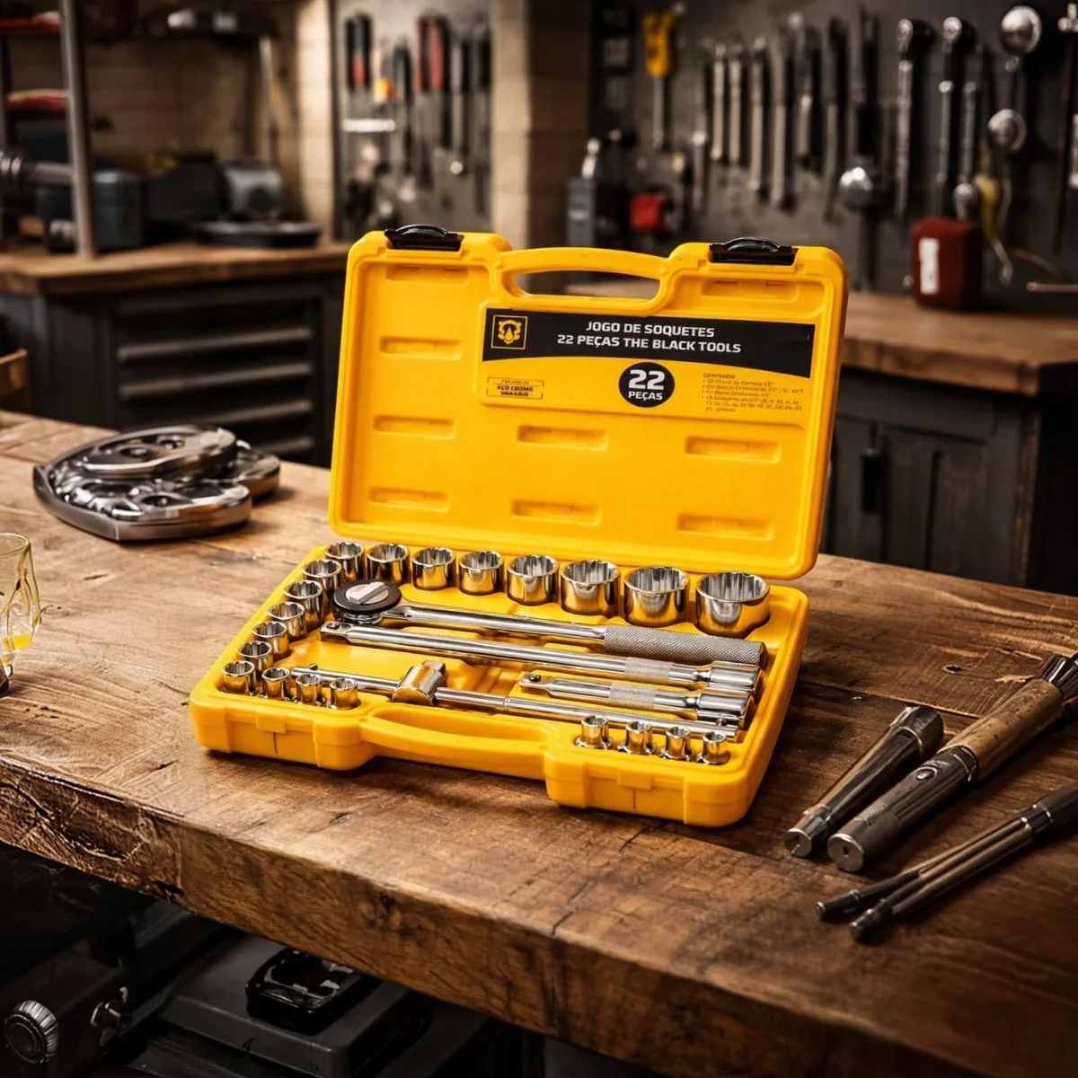 Jogo Kit De Soquetes Ferramentas Manuais Chave Catraca Reversível 1/2 Pol 8 A 32mm Cor Amarelo Bcs022 The Black Tools
