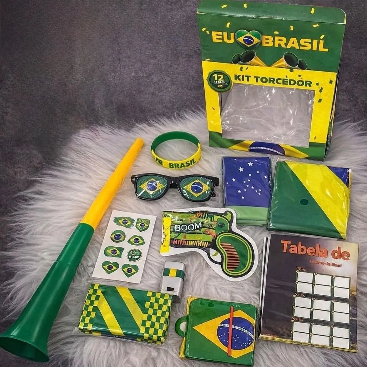 Kit Torcida Brasil Copa 2026 - Bandeira, Vuvuzela E Mais
