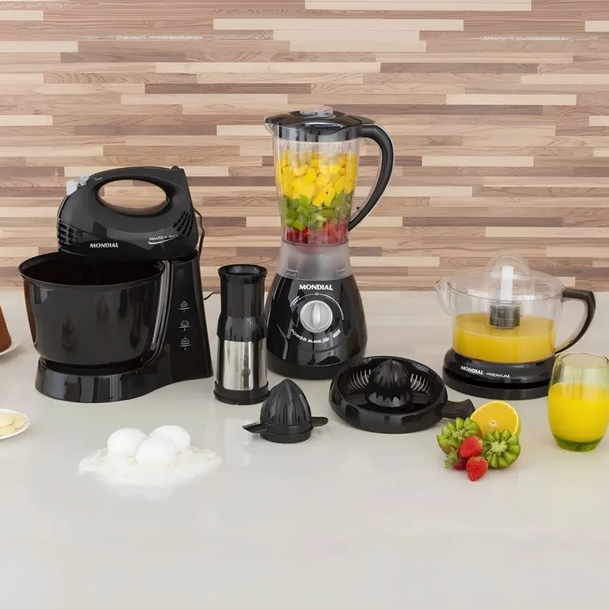 Conjunto Batedeira Liquidificador Espremedor Mondial Cor Preto 220v