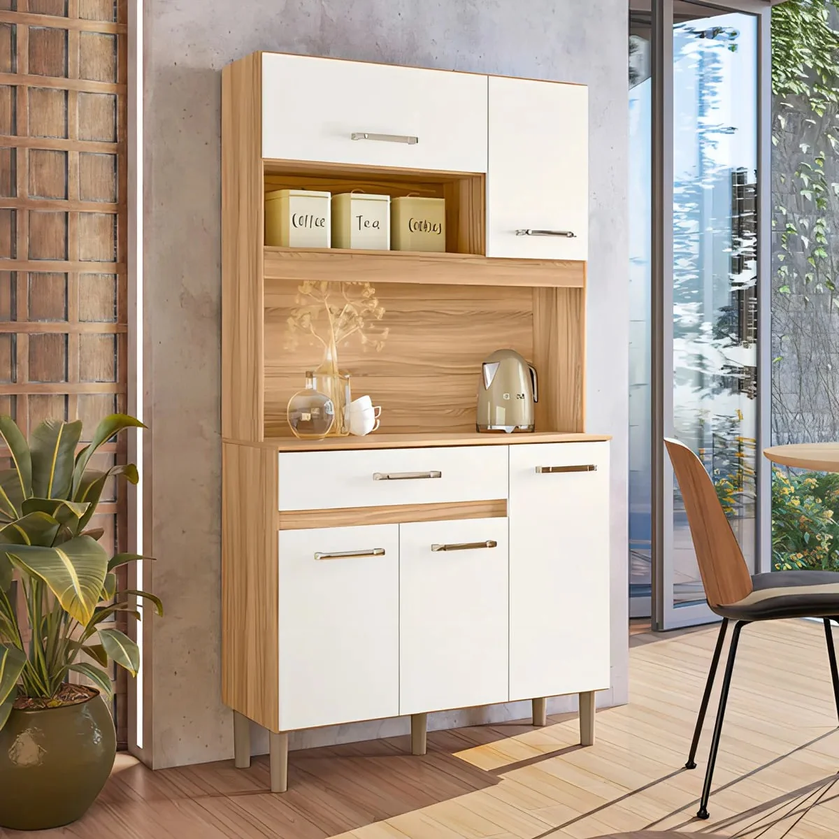 Jogo Armário De Cozinha Compacto Magazin Com 5 Portas E 1 Gaveta Multiuso E Bancada Multifuncional Cor Freijó E Off Ms Maciel & Signorini Freijó/off White Cristal
