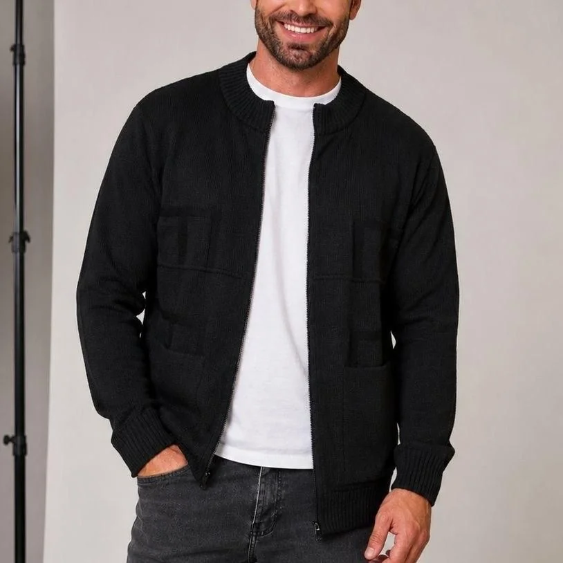 Jaqueta Suéter Masculino Lã Com Zíper Trico