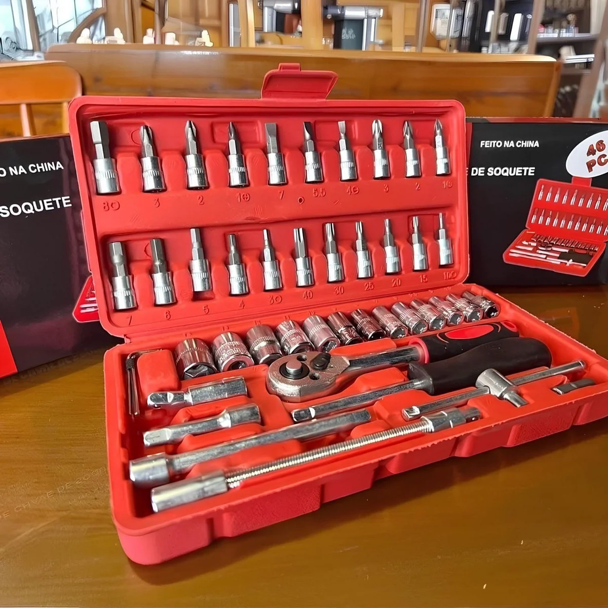 Kit Chaves Jogo Catraca Reversível Soquetes 46 Peças Maleta