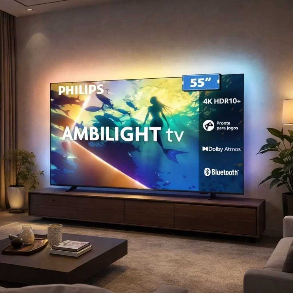 PHILIPS, Smart TV Ambilight 55" 4K, 55PUG8100/78, Comando de Voz, HDR10+/Dolby Atmos, VRR/ALLM, Bluetooth